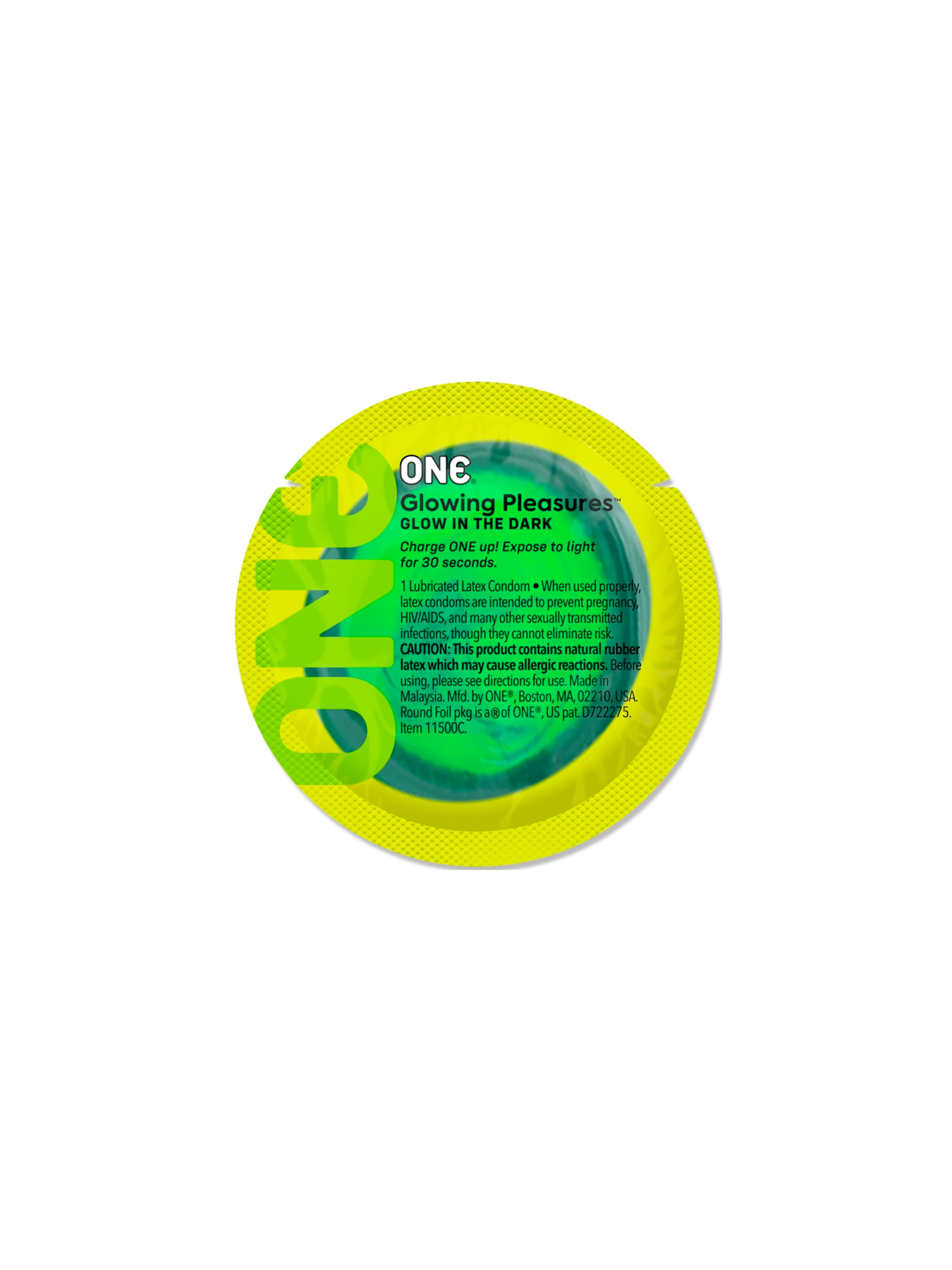 One Glowing Pleasures Latex Condom single